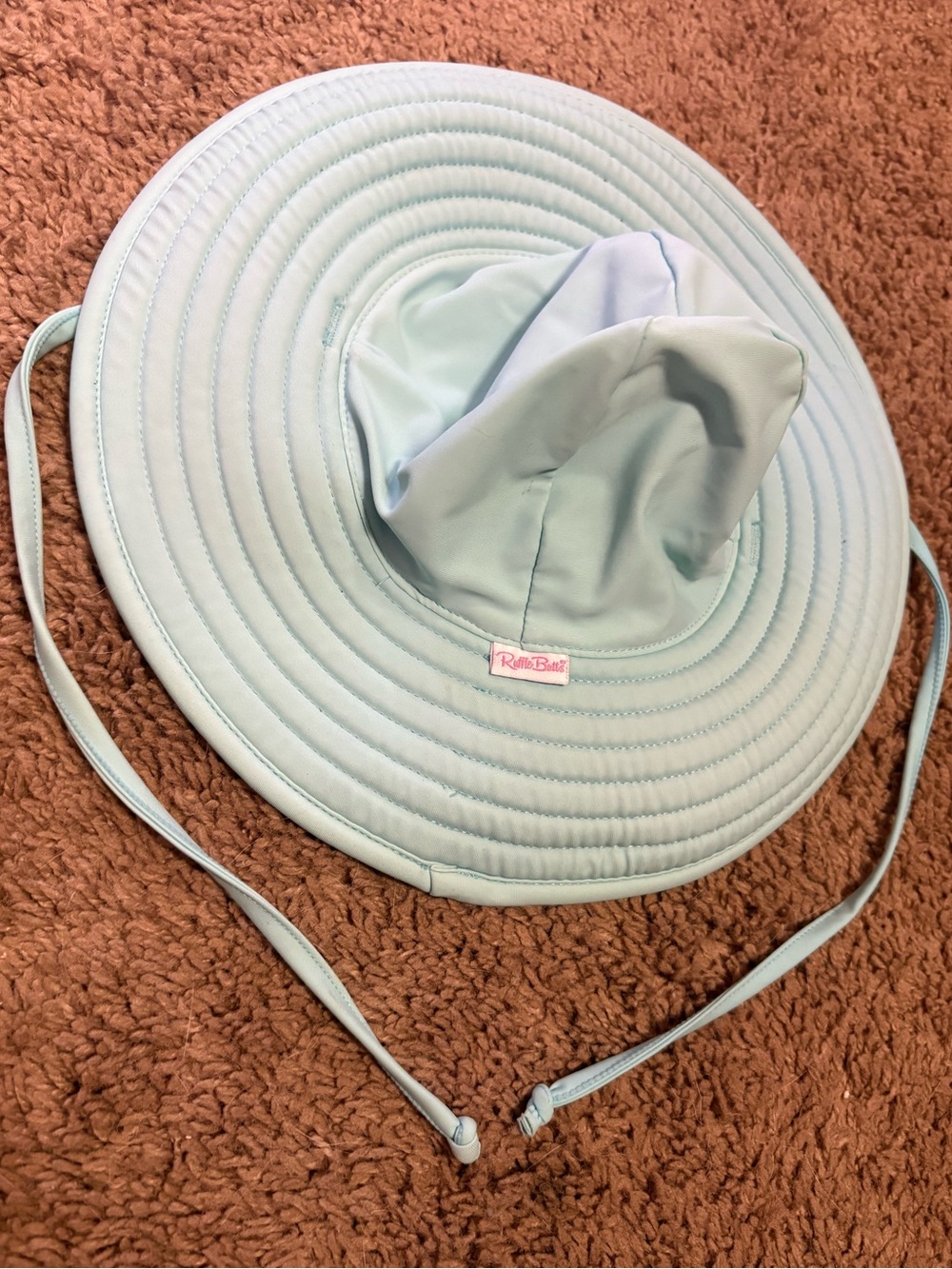 Ruffle Butts Pastel Blue Wide-Brim Sun Hat with Chin Strap
